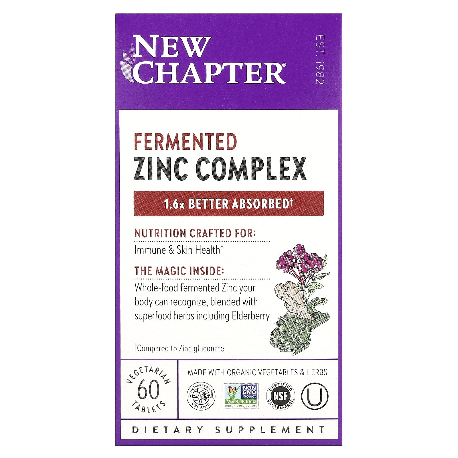 New Chapter, Fermented Zinc Complex, 60 Vegetarian Tablets