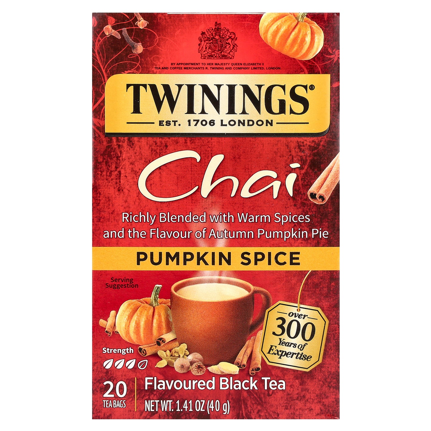 Twinings, Flavored Black Tea, Chai, Pumpkin Spice, 20 Tea Bags, 1.41 oz (40 g)
