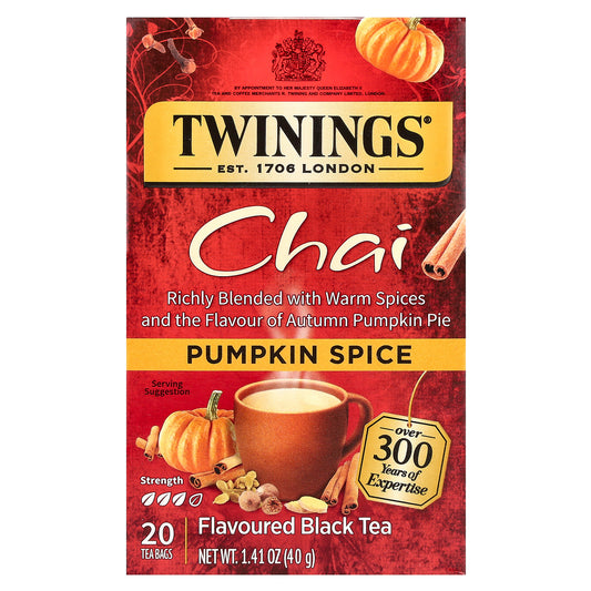 Twinings, Flavored Black Tea, Chai, Pumpkin Spice, 20 Tea Bags, 1.41 oz (40 g)