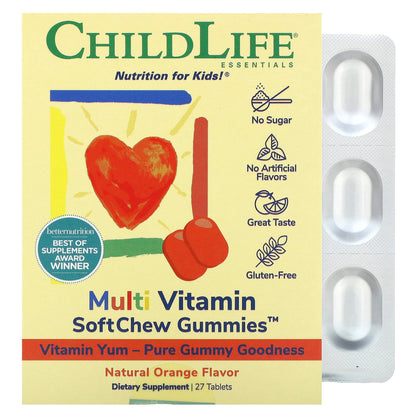 ChildLife Essentials, Multi Vitamin SoftChew Gummies, Natural Orange, 27 Tablets