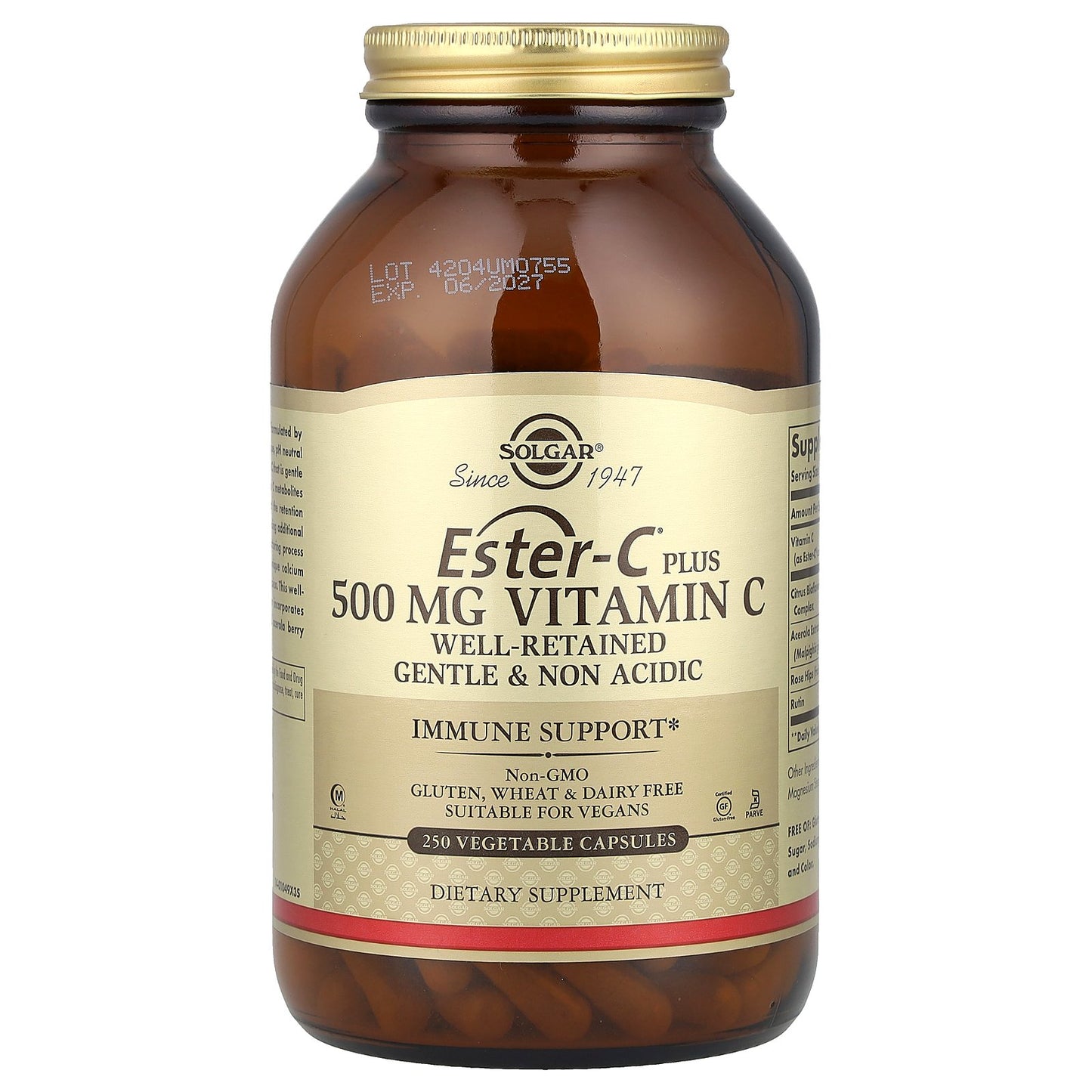 Solgar, Ester-C®, Plus Vitamin C, 500 mg, 250 Vegetable Capsules