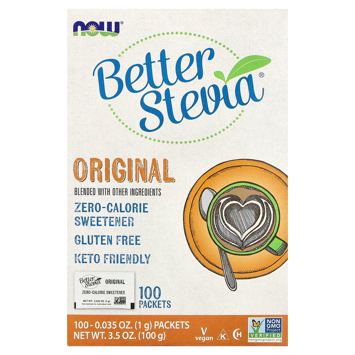 NOW Foods, Better Stevia®, Zero-Calorie Sweetener, Original, 100 Packets, 3.5 oz (100 g)