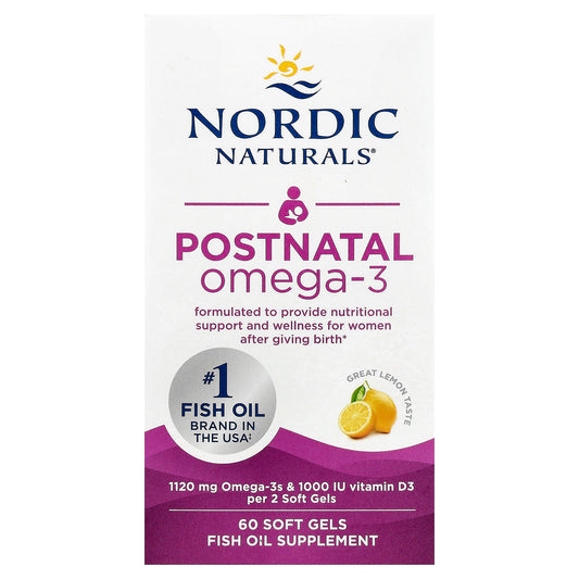 Nordic Naturals, Postnatal Omega-3, Lemon, 60 Soft Gels