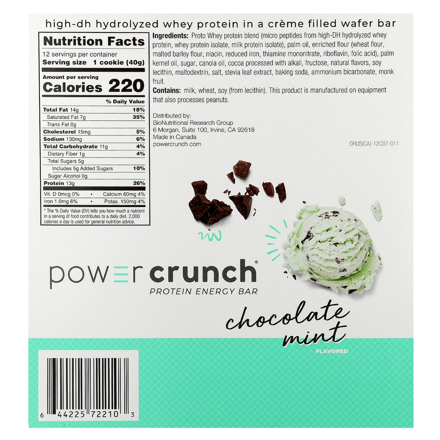 BNRG, Protein Energy Bar, Chocolate Mint, 12 Bars, 1.4 oz (40 g) Each