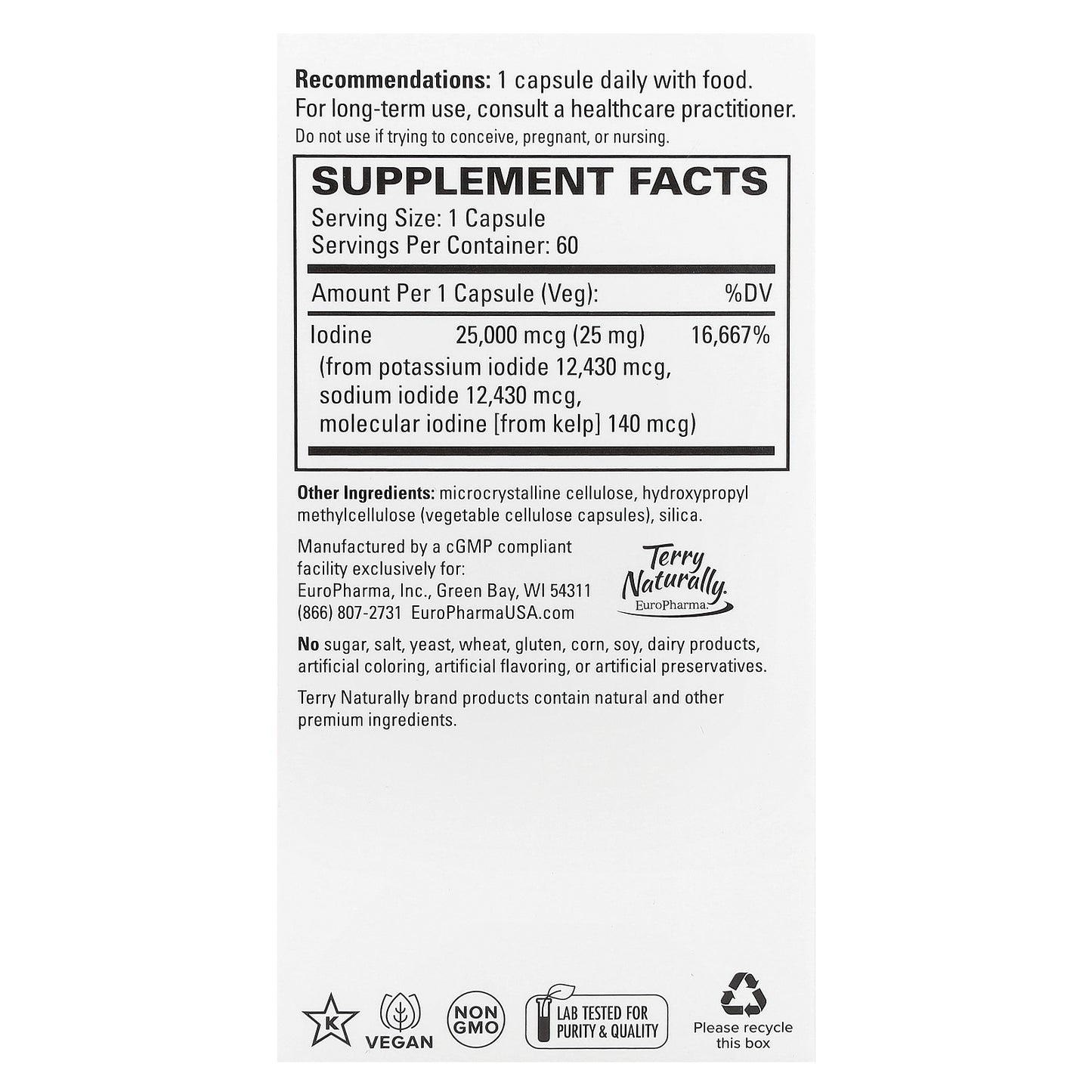 Terry Naturally, Tri-Iodine®, 25 mg, 60 Capsules