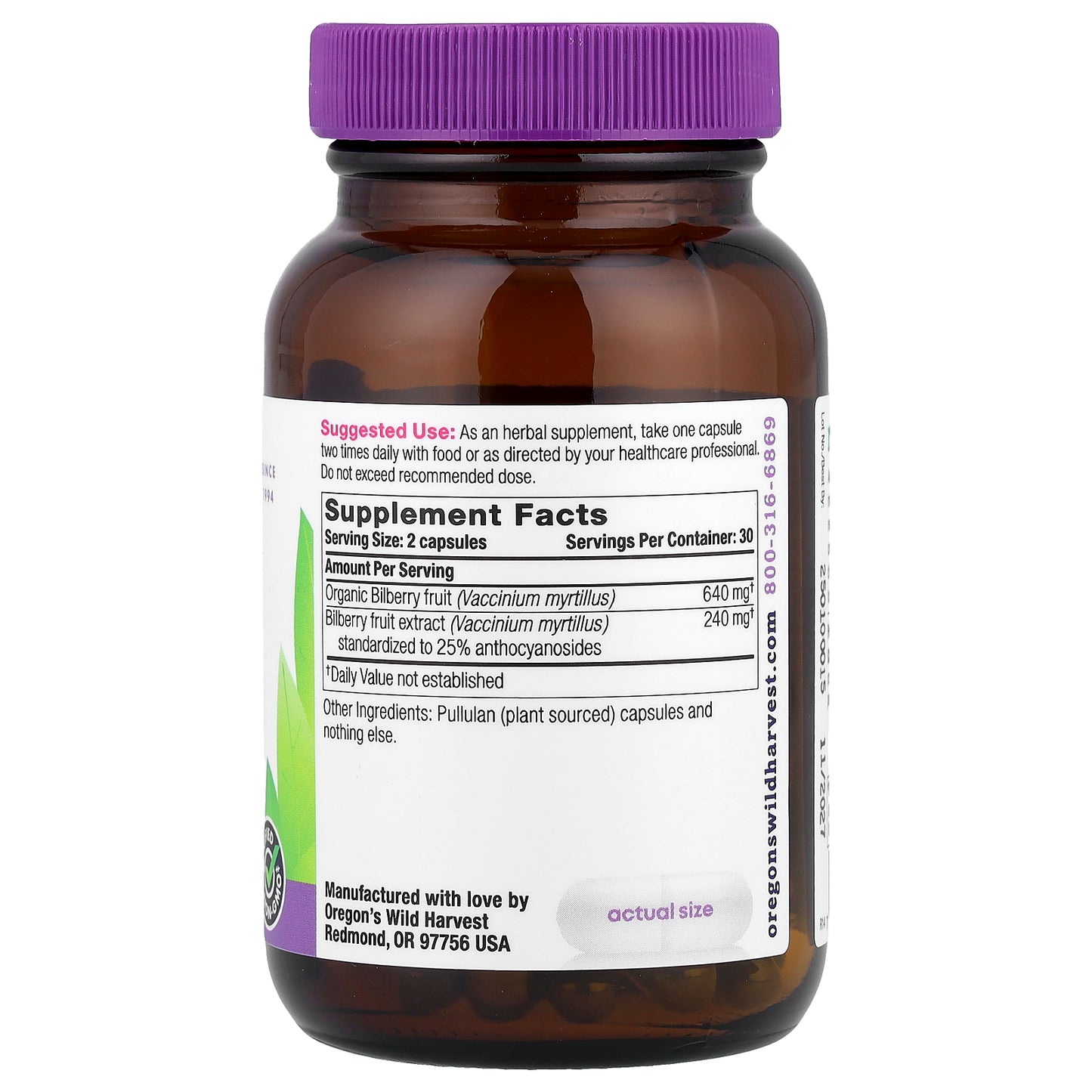 Oregon's Wild Harvest, Bilberry, 60 Vegan Capsules