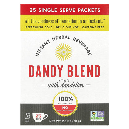 Dandy Blend, Instant Herbal Beverage with Dandelion, Caffeine Free, 25 Single Serve Packets, 2.8 g Each