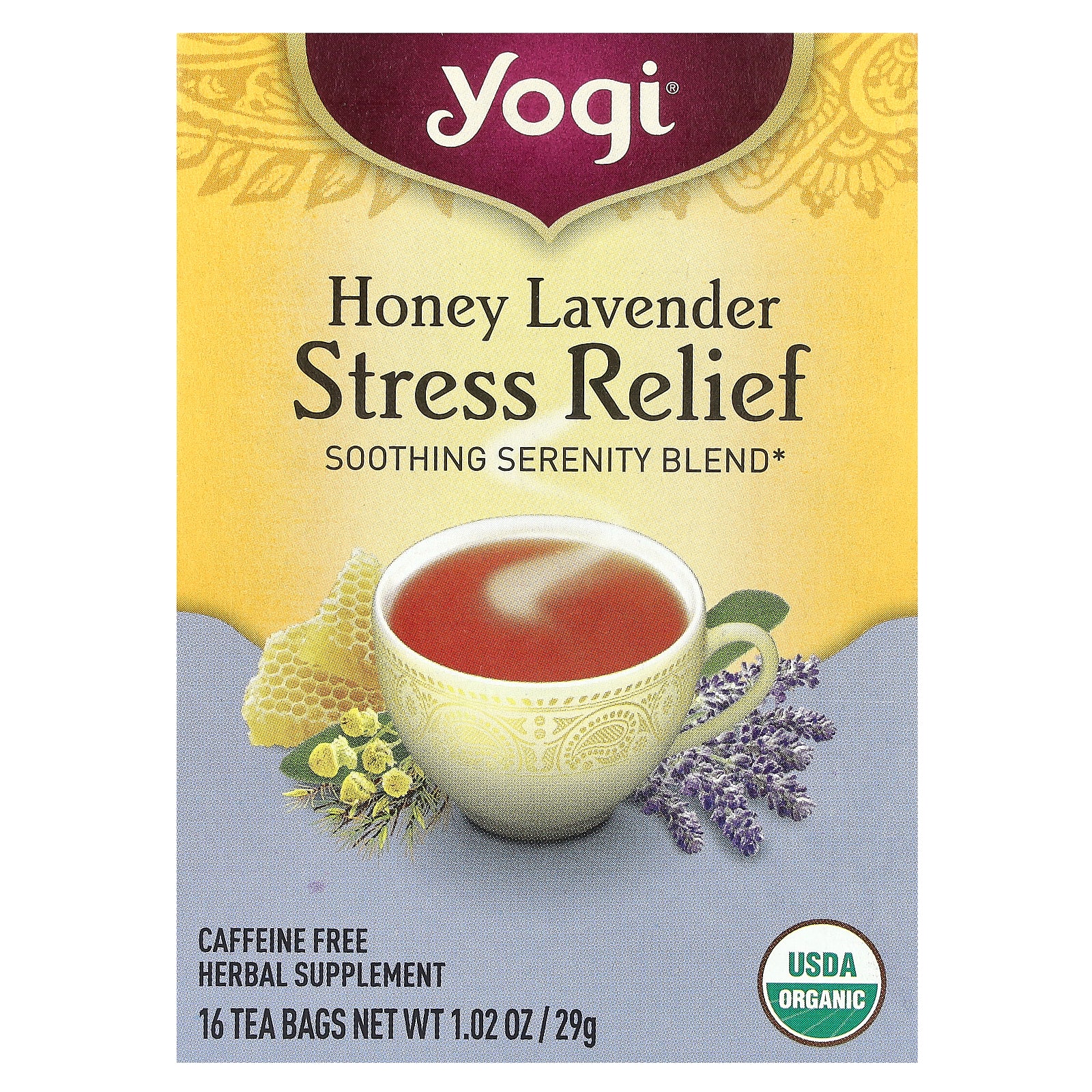 Yogi Tea, Stress Relief, Honey Lavender, Caffeine Free, 16 Tea Bags, 1.02 oz (29 g)