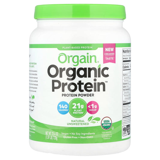 Orgain, Organic Protein Powder, Plant Based, Natural Unsweetened, 1.59 lb (720 g)