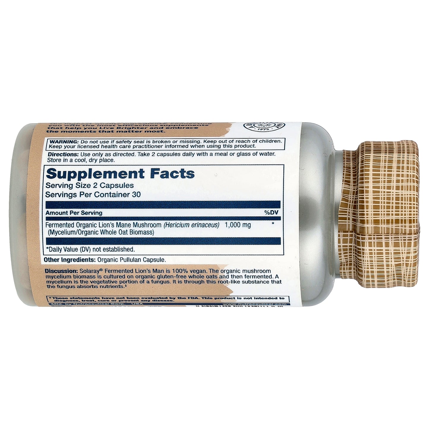 Solaray, Organic Lion's Mane, Fermented, 60 Organic Capsules (500 mg per Capsule)