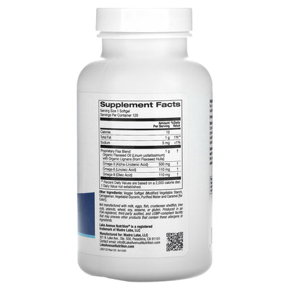 Lake Avenue Nutrition, Cold Pressed Flaxseed Oil with Lignans, 120 Veggie Softgels (1 g per Softgel)