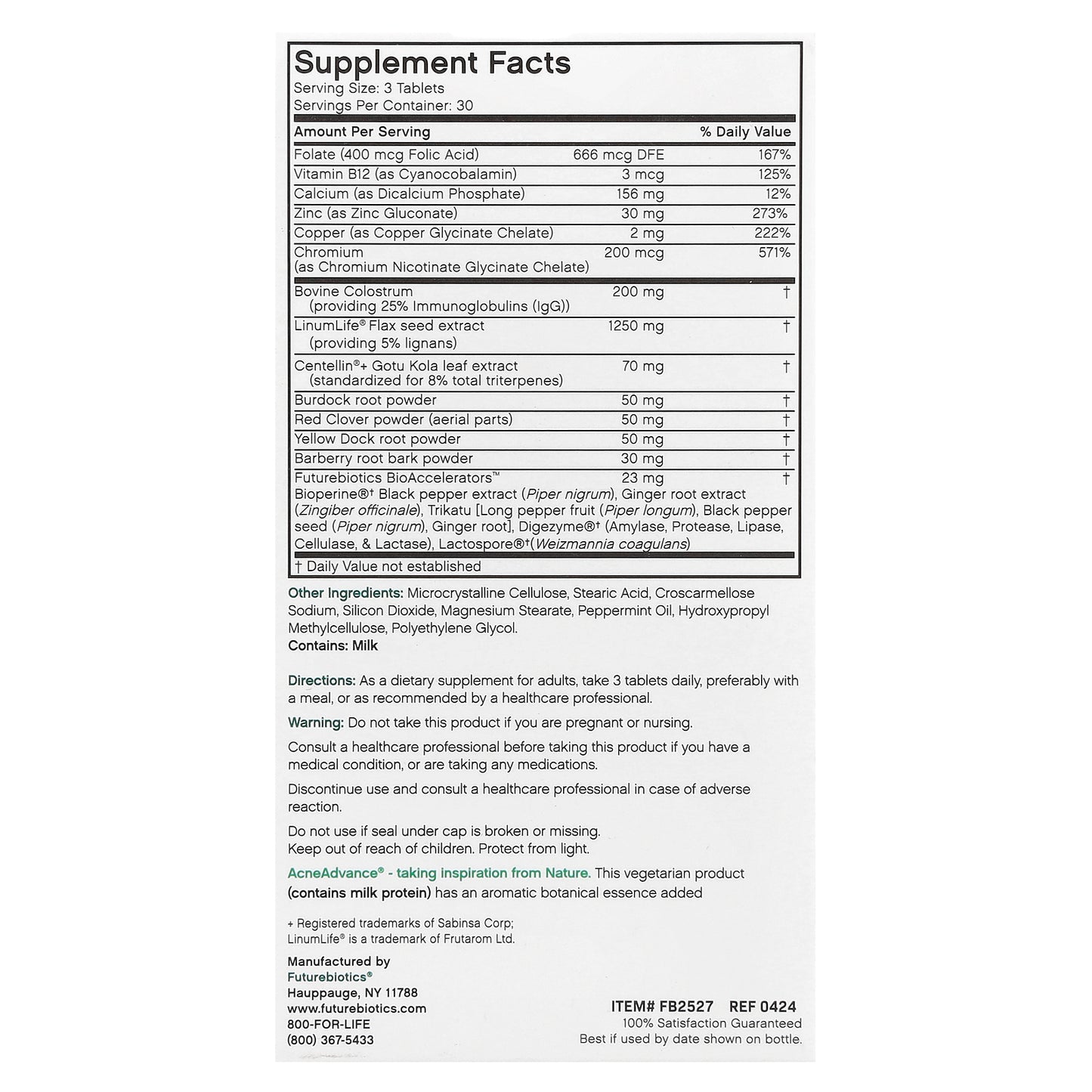 Futurebiotics, AcneAdvance® with Colostrum, 90 Vegetarian Tablets