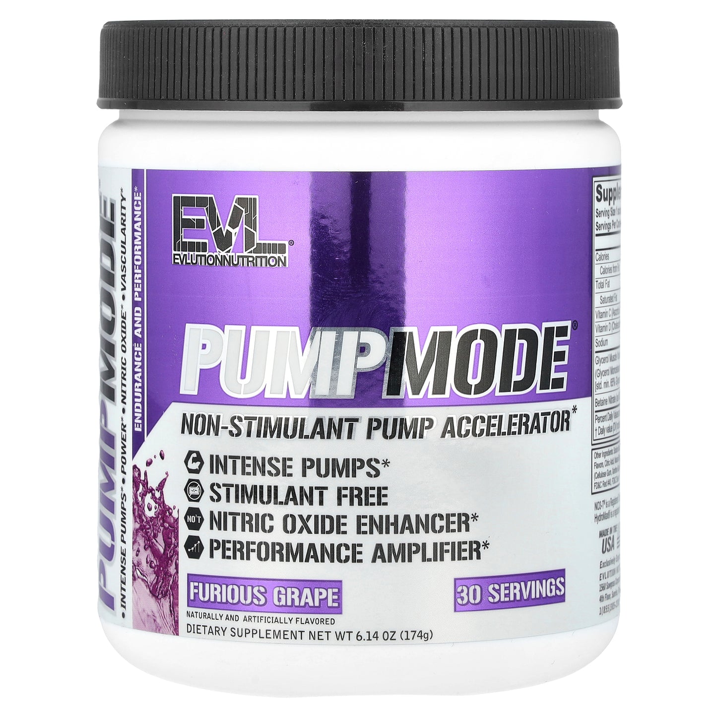 EVLution Nutrition, PumpMode®, Non-Stimulant Pump Accelerator, Furious Grape, 6.14 oz (174 g)