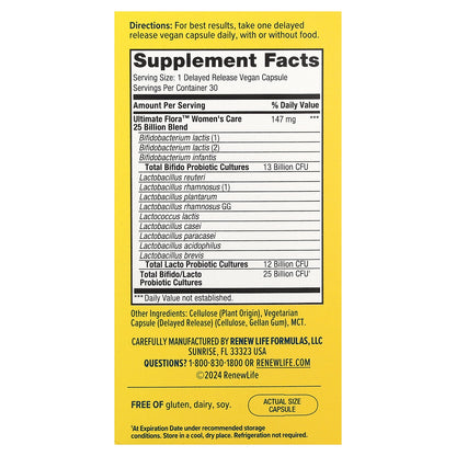 Renew Life, Women's Care, Ultimate Flora™ Probiotic, 25 Billion CFU, 30 Delayed Release Vegan Capsules