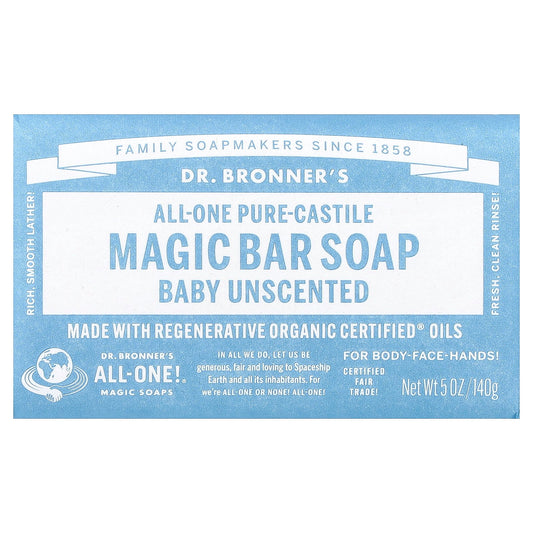 Dr. Bronner's, All-One Pure-Castile Magic Bar Soap, Baby Unscented, 5 oz (140 g)