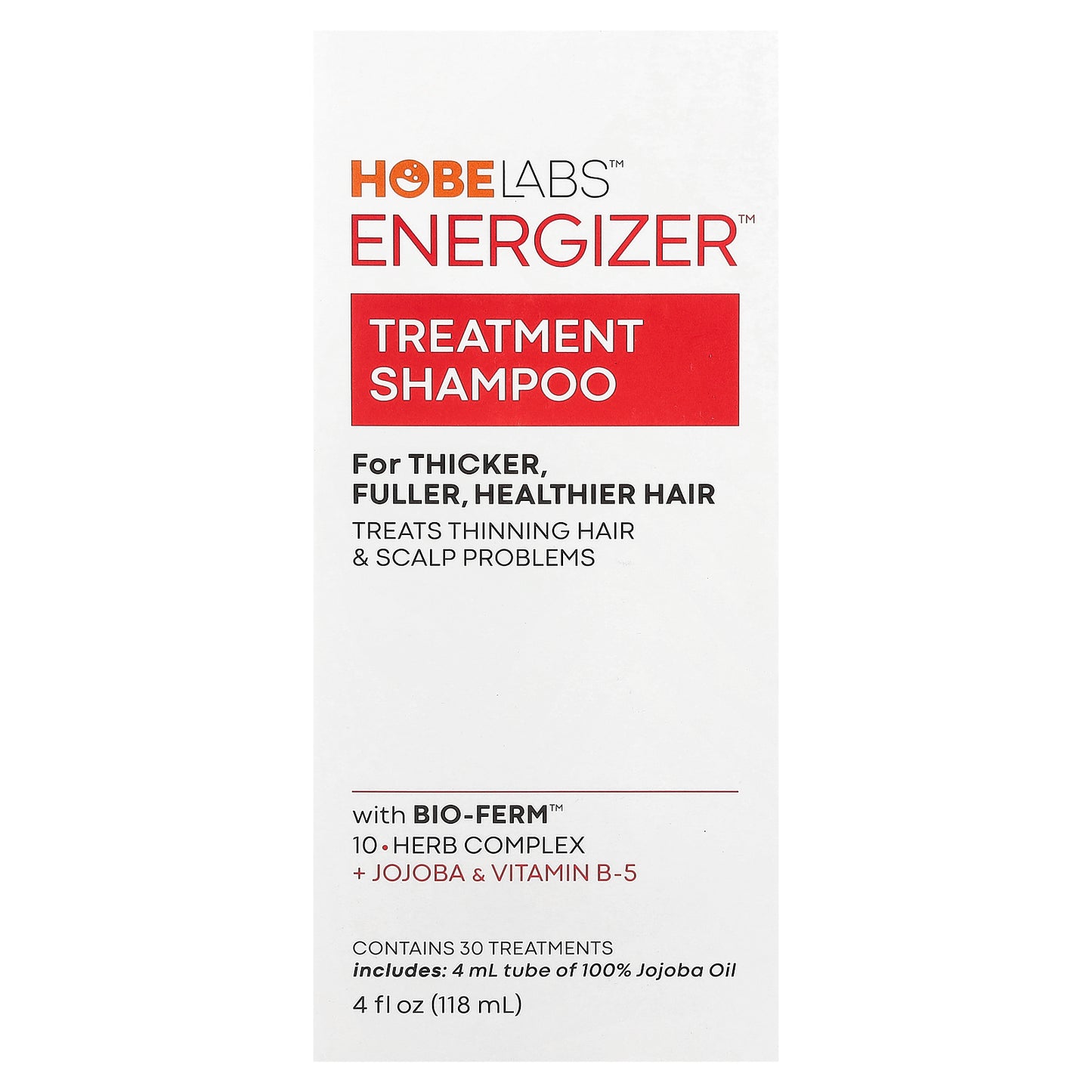 Hobe Labs, Energizer™, Treatment Shampoo, For Thicker, Fuller, Healthier Hair, 4 fl oz (118 ml)