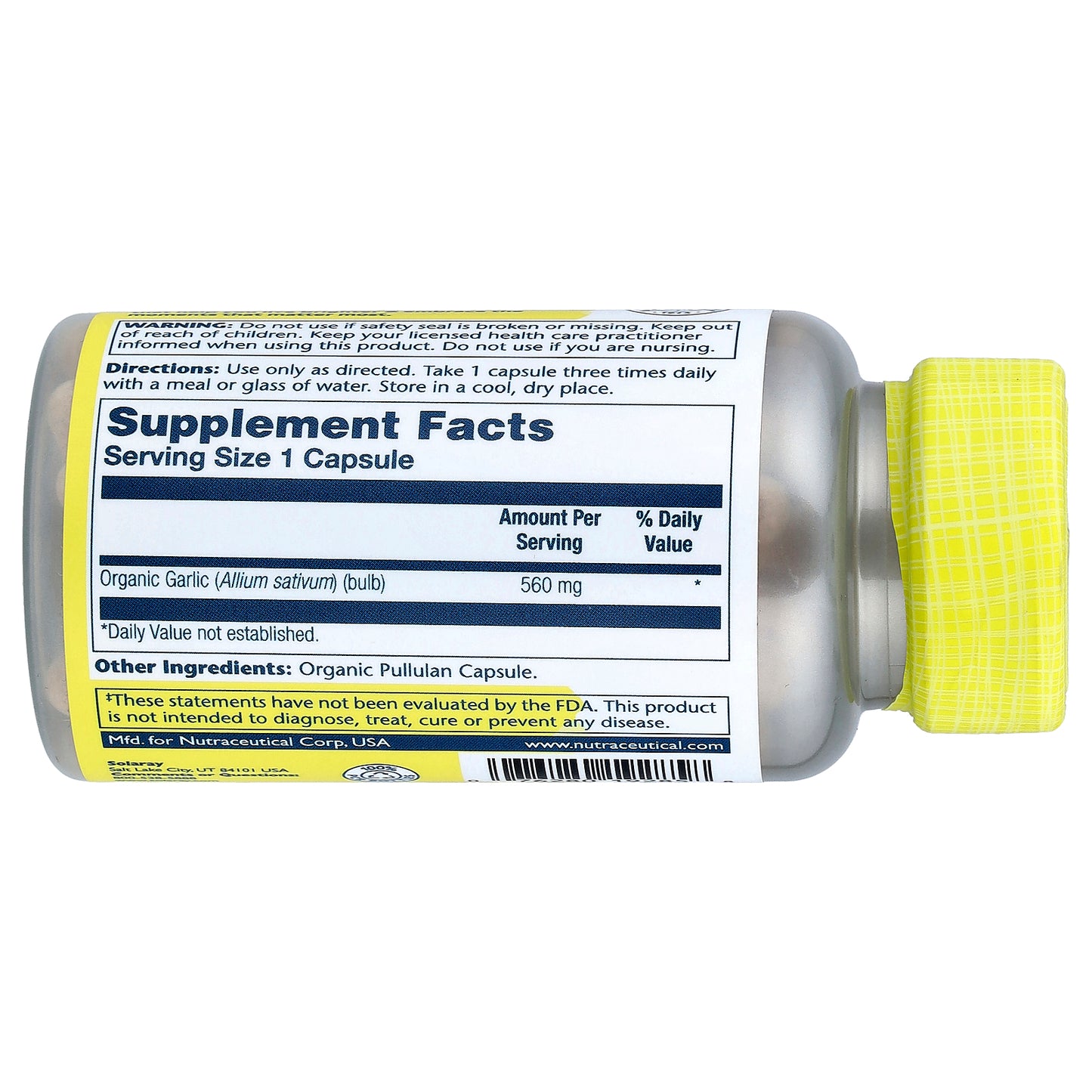 Solaray, Organic Garlic, 560 mg, 100 Organic Capsules