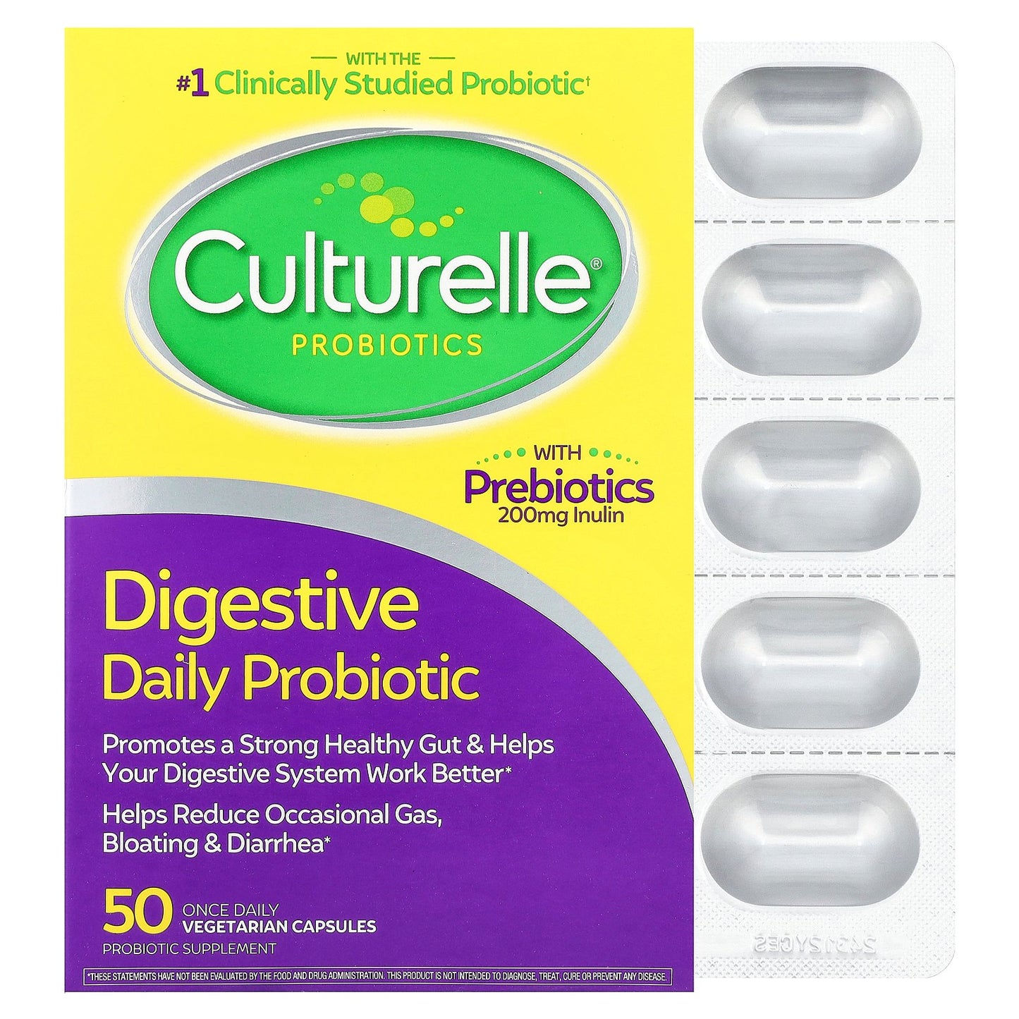 Culturelle, Probiotics, Digestive Daily Probiotic, 50 Once Daily Vegetarian Capsules
