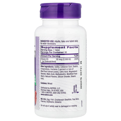 Natrol, Vitamin D3, Strawberry, 2,000 IU, 90 Tablets
