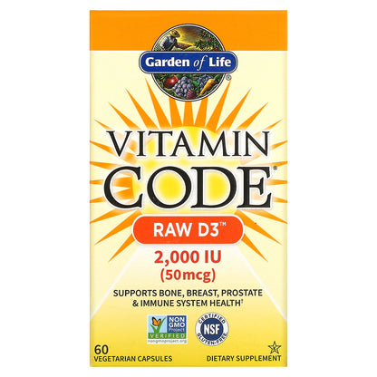 Garden of Life, Vitamin Code, RAW D3, 50 mcg (2,000 IU), 60 Vegetarian Capsules