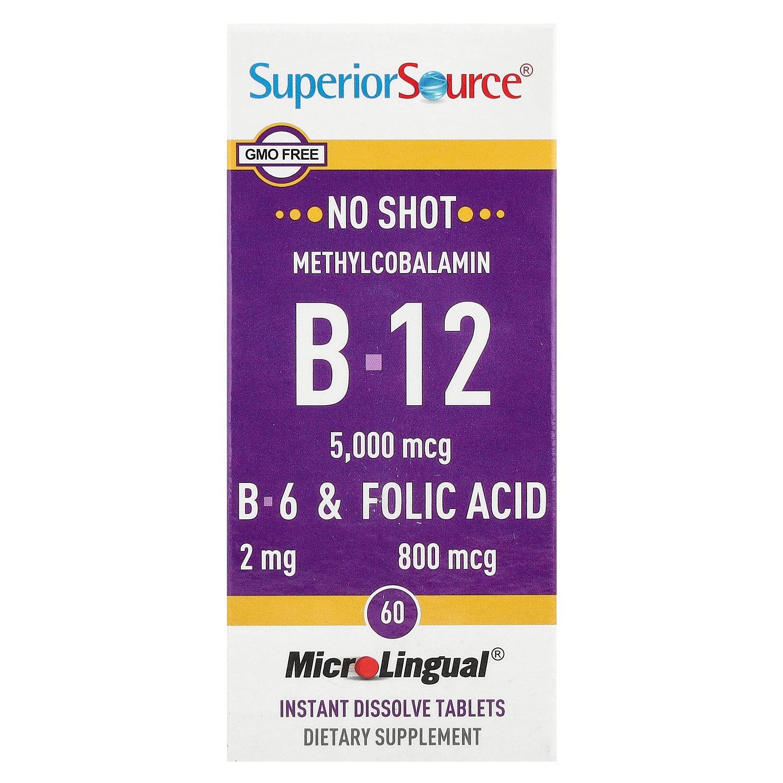 Superior Source, Methylcobalamin B-12, B-6 & Folic Acid, 60 MicroLingual® Instant Dissolve Tablets