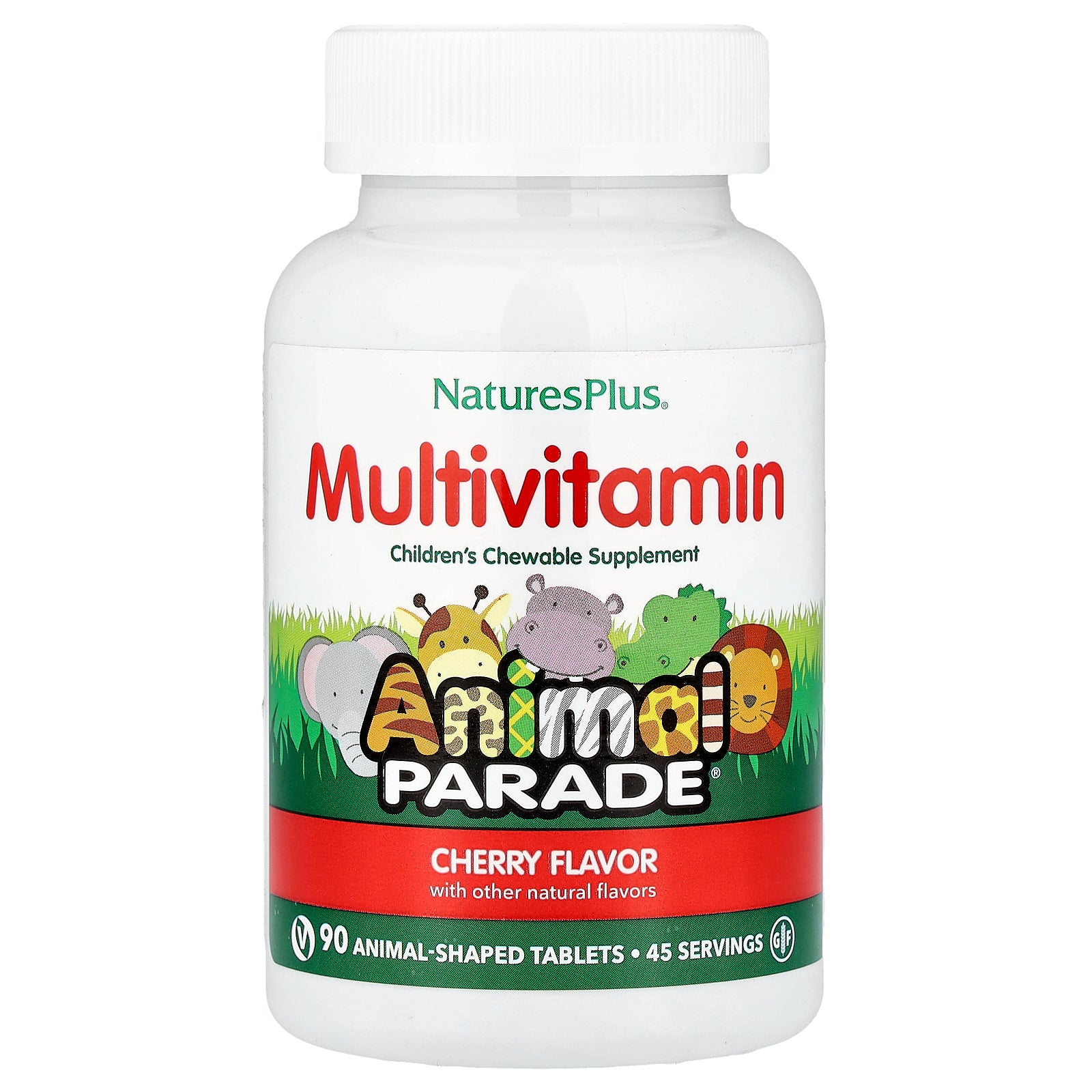 NaturesPlus, Animal Parade, Children's Chewable Multivitamin Supplement, Cherry, 90 Animal-Shaped Tablets