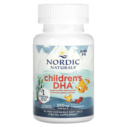 Nordic Naturals, Children's DHA, Ages 3-6, Strawberry, 90 Mini Chewable Soft Gels