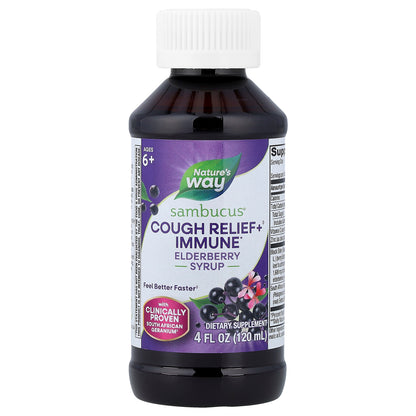 Nature's Way, Cough Relief + Immune Syrup, Sambucus®, Ages 6+, 4 fl oz (120 ml)