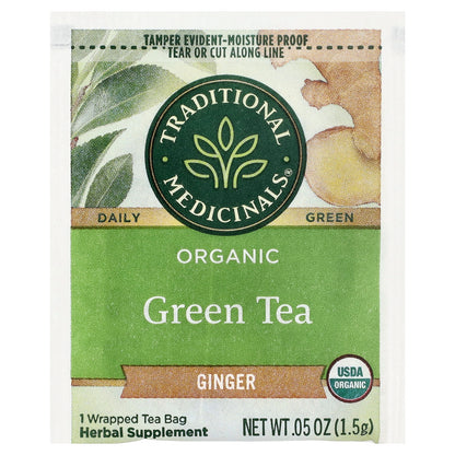 Traditional Medicinals, Organic Green Tea, Ginger, 16 Wrapped Tea Bags, 0.85 oz (24 g)
