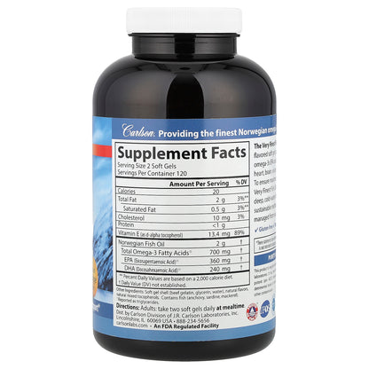 Carlson, The Very Finest Fish Oil, Natural Orange, 240 Soft Gels