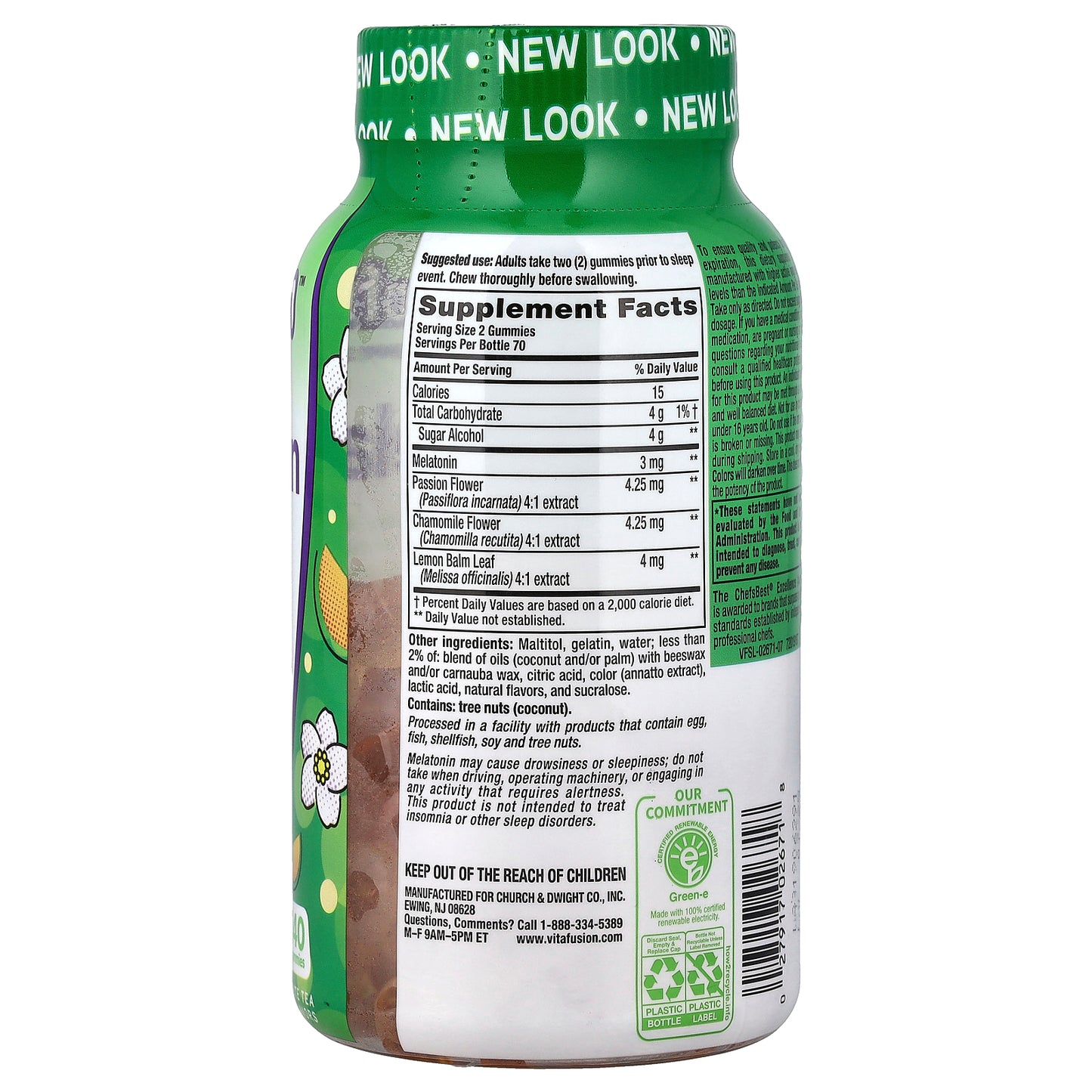 VitaFusion, Melatonin Gummies, Natural White Tea & Peach, 140 Gummies