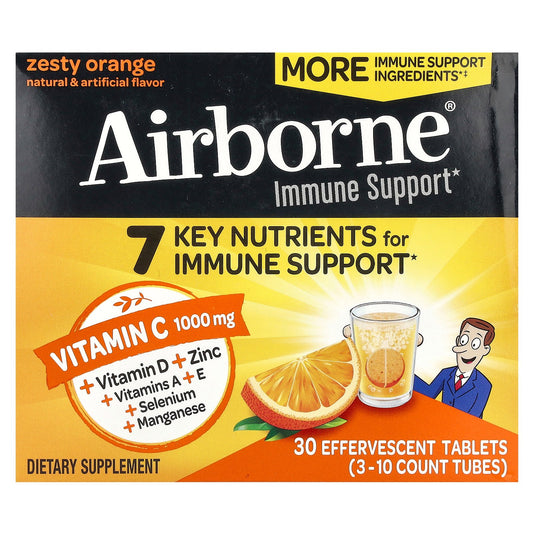 AirBorne, Immune Support Supplement, Zesty Orange, 3 Tubes, 10 Effervescent Tablets Each