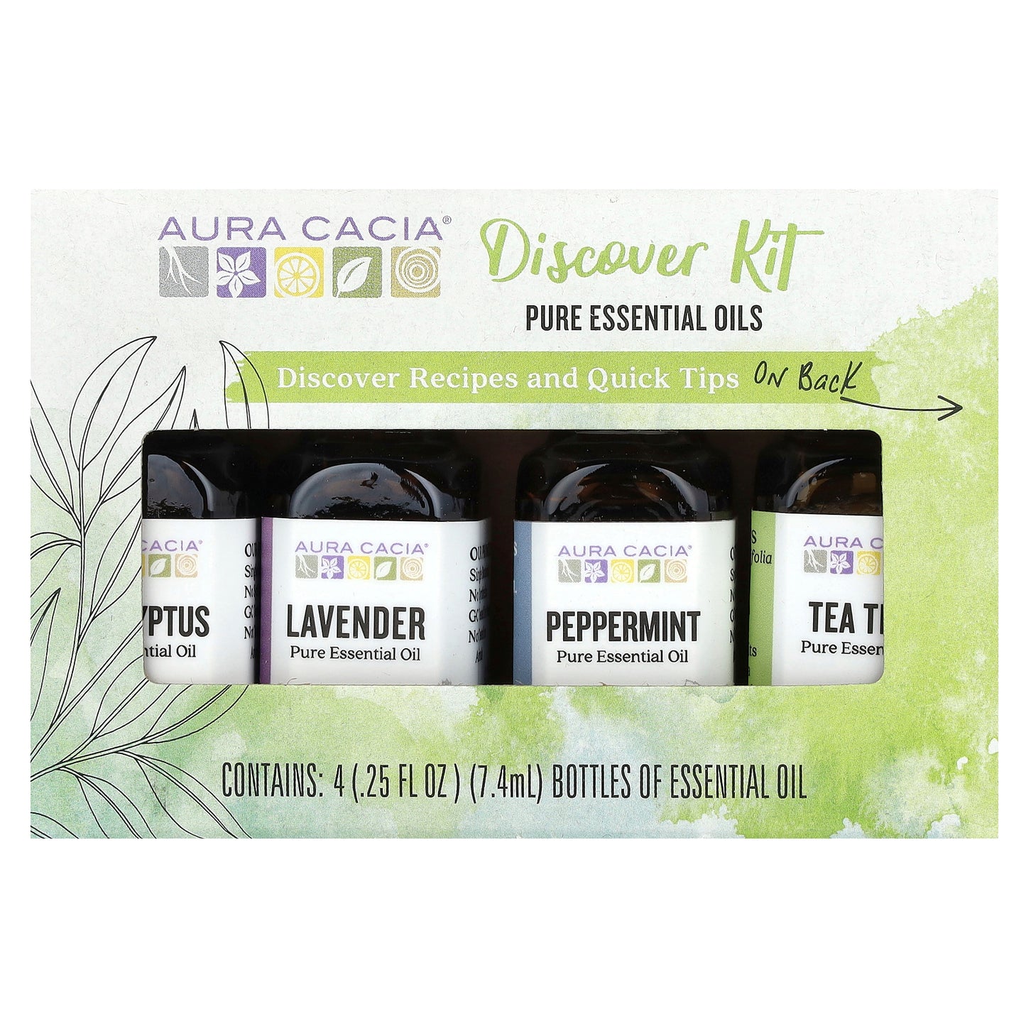 Aura Cacia, Pure Essential Oils, Discover Kit, 4 Bottles, 0.25 fl oz (7.4 ml) Each