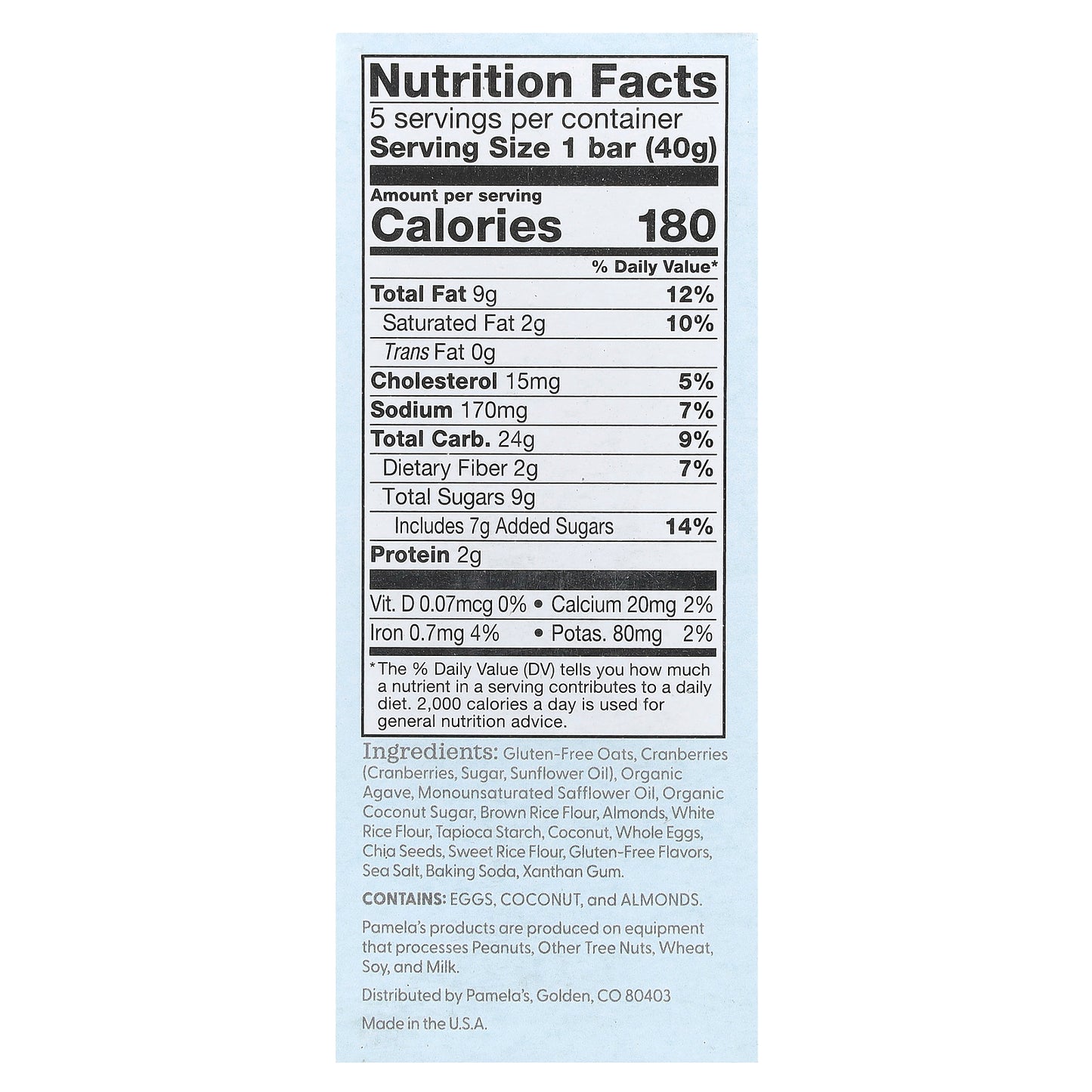 Pamela's Products, Whenever Bars, Cranberry Almond, 5 Bars, 1.41 oz (40 g) Each