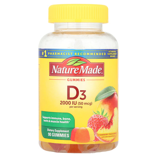 Nature Made, Vitamin D3 Gummies, Strawberry, Peach & Mango, 90 Gummies, (25 mcg (1,000 IU) per Gummy)