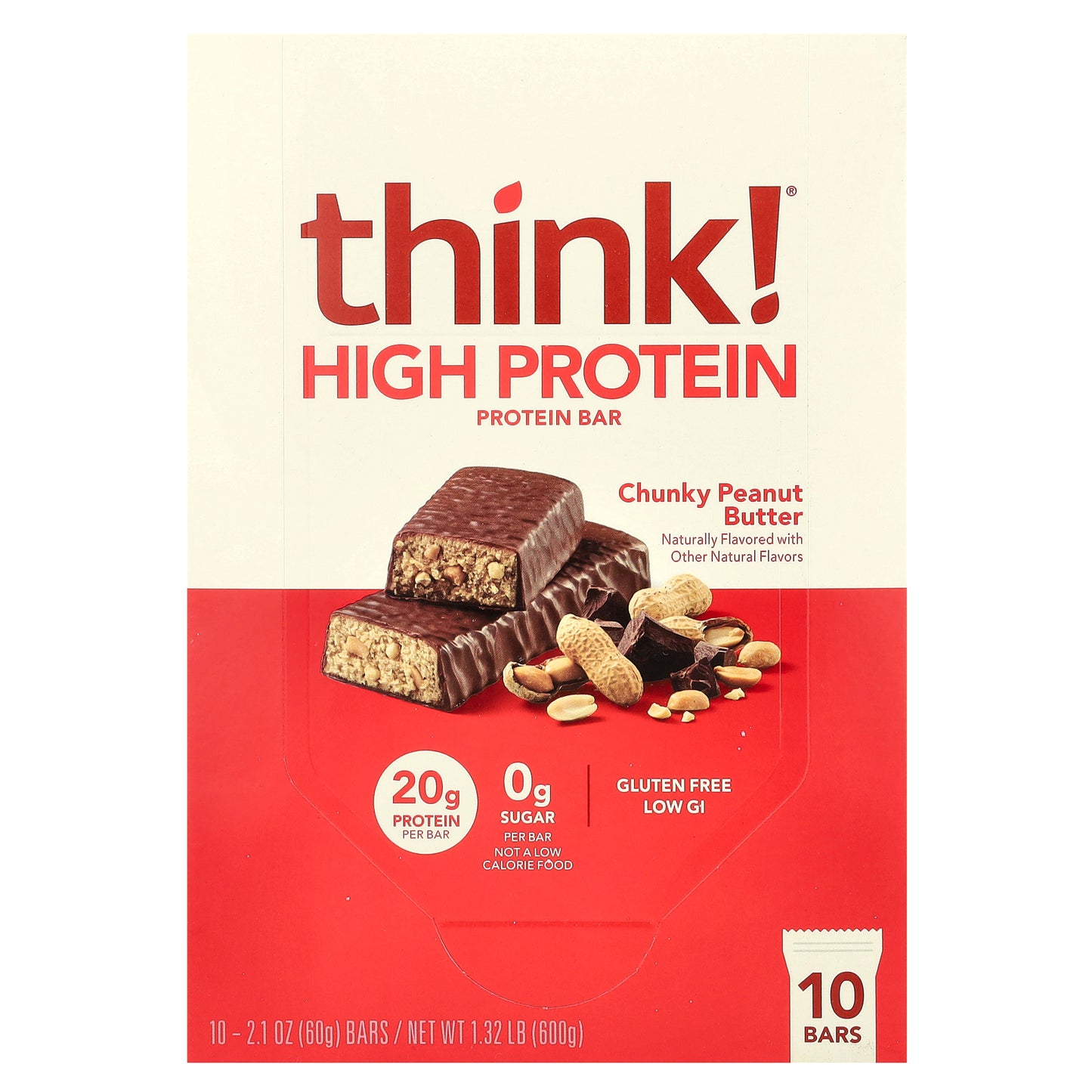 Think !, High Protein Bars, Chunky Peanut Butter, 10 Bars, 2.1 oz (60 g) Each