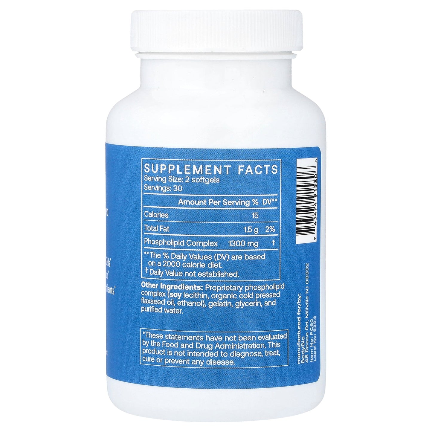 BodyBio, PC, Liposomal Phospholipid Complex, 60 Softgels (650 mg per Softgel)