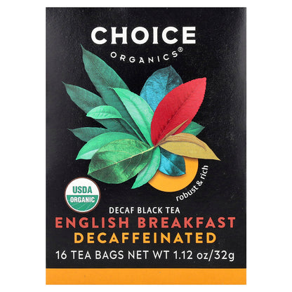 Choice Organics, Black Tea, English Breakfast, Decaf , 16 Tea Bags, 1.12 oz (32 g)