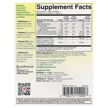 ChildLife Essentials, Kids, Elderberry Super-Immune SoftChew Gummies, Natural Berry, 27 Tablets