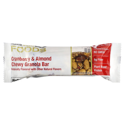 California Gold Nutrition, Foods, Cranberry & Almond Chewy Granola Bars, 12 Bars, 1.4 oz (40 g) Each