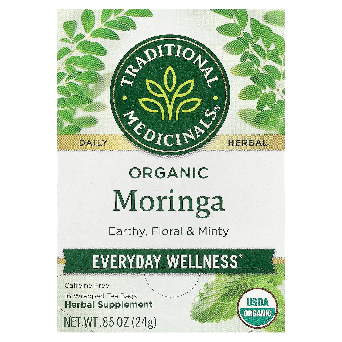 Traditional Medicinals, Organic Moringa, Caffeine Free, 16 Wrapped Tea Bags, 0.85 oz (24 g)