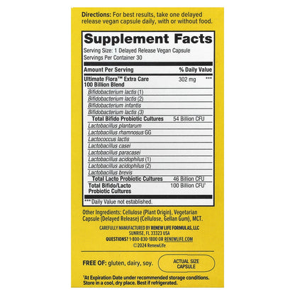 Renew Life, Ultimate Care Digestive Probiotic, 100 Billion CFU, 30 Vegetarian Capsules