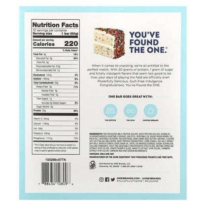 One Brands, Protein Bar, Birthday Cake, 12 Bars, 2.12 oz (60 g) Each
