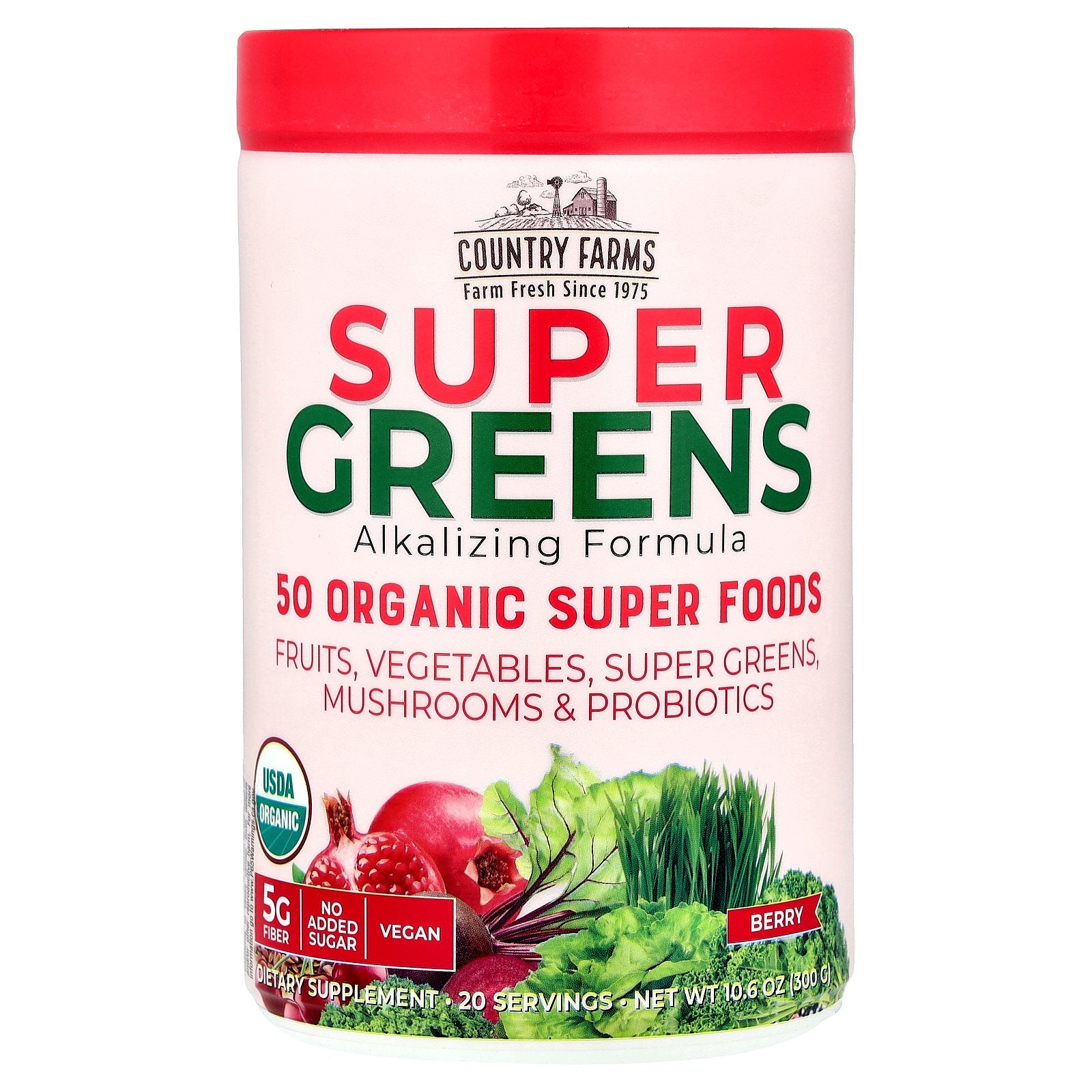 Country Farms, Super Greens, Alkalizing Formula, Berry, 10.6 oz (300 g)