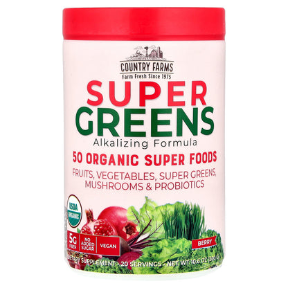 Country Farms, Super Greens, Alkalizing Formula, Berry, 10.6 oz (300 g)