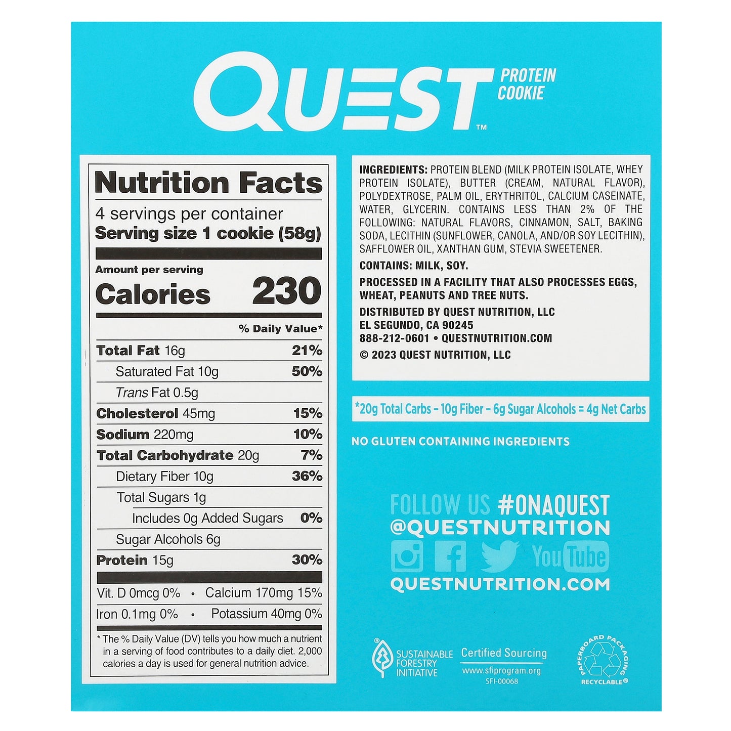 Quest Nutrition, Protein Cookie, Snickerdoodle, 4 Cookies, 2.04 oz (58 g) Each