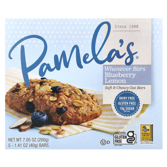Pamela's Products, Whenever Oat Bars, Blueberry Lemon, 5 Bars, 1.41 oz (40 g) Each