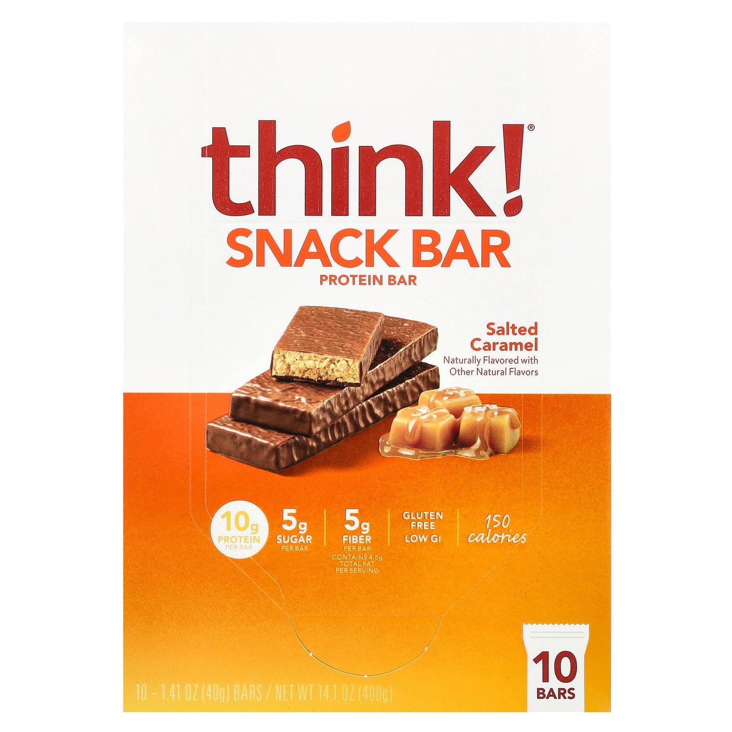 Think !, Protein Snack Bar, Salted Caramel, 10 Bars, 1.41 oz (40 g) Each