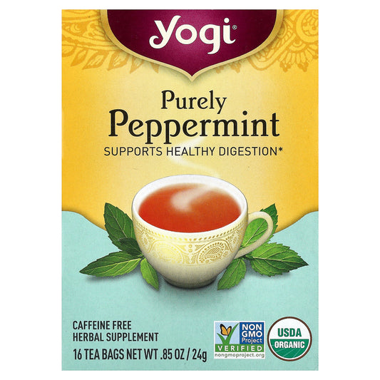Yogi Tea, Purely Peppermint, Caffeine Free, 16 Tea Bags, 0.85 oz (24 g)