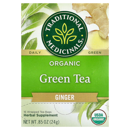 Traditional Medicinals, Organic Green Tea, Ginger, 16 Wrapped Tea Bags, 0.85 oz (24 g)